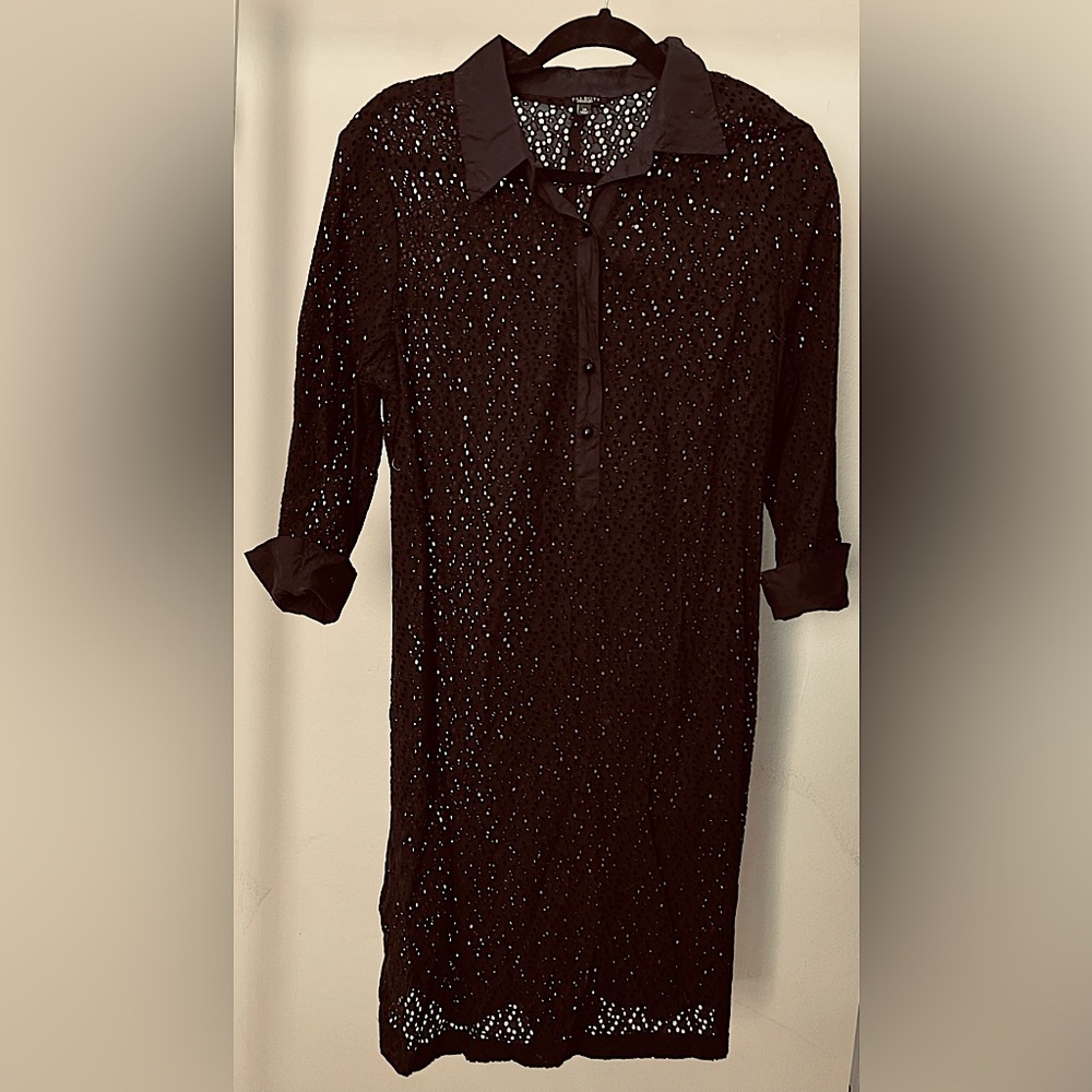 Black eyelet dress with 3/4” cuffed sleeves